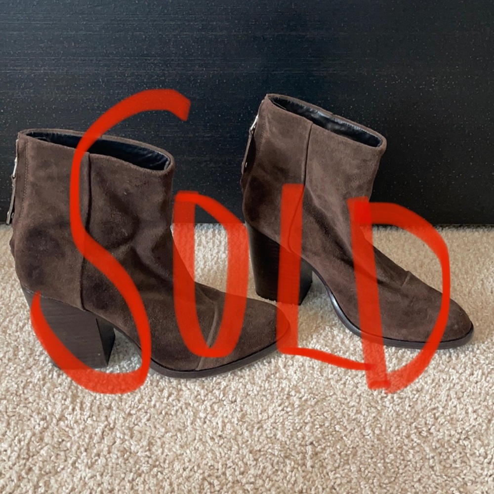 Rag and Bone brown suede heeled booties.